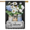 Crated Mason Jars Spring House Flag Welcome Daisies 28" X 40" Briarwood Lane