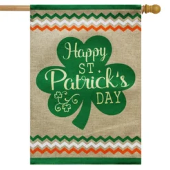 St. Patrick's Day Clover Burlap House Flag Shamrock 28" X 40" Briarwood Lane