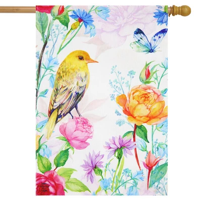 Whimsical Bird Spring Burlap House Flag Floral 28" X 40" Briarwood Lane 1 Whimsical Bird Spring Burlap House Flag Floral 28" X 40" Briarwood Lane