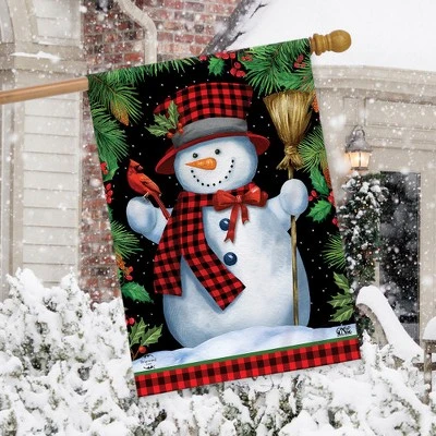 Red Checkered Snowman Winter House Flag Cardinal Fir Berries 28" X 40" Briarwood Lane 2 Red Checkered Snowman Winter House Flag Cardinal Fir Berries 28" X 40" Briarwood Lane - Image 2