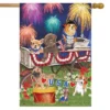 Briarwood Lane Patriotic Pups Fourth Of July House Flag Fireworks Dogs USA 28" X 40"