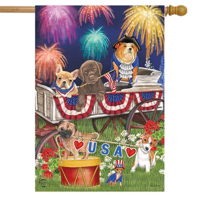 Briarwood Lane Patriotic Pups Fourth Of July House Flag Fireworks Dogs USA 28" X 40" 1 Briarwood Lane Patriotic Pups Fourth Of July House Flag Fireworks Dogs USA 28" X 40"