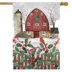 Barn In Snow Winter House Flag 40" X 28" Briarwood Lane