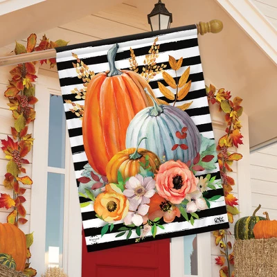 Striped Pumpkins Autumn House Flag Floral Fall 28" X 40" Briarwood Lane 2 Striped Pumpkins Autumn House Flag Floral Fall 28" X 40" Briarwood Lane - Image 2