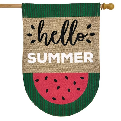 Watermelon Summer Burlap House Flag Hello Summer 28" X 40" Briarwood Lane 1 Watermelon Summer Burlap House Flag Hello Summer 28" X 40" Briarwood Lane