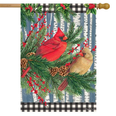 Briarwood Lane Winter Birch Tree Cardinals House Flag 28" X 40" B 1 Briarwood Lane Winter Birch Tree Cardinals House Flag 28" X 40" B