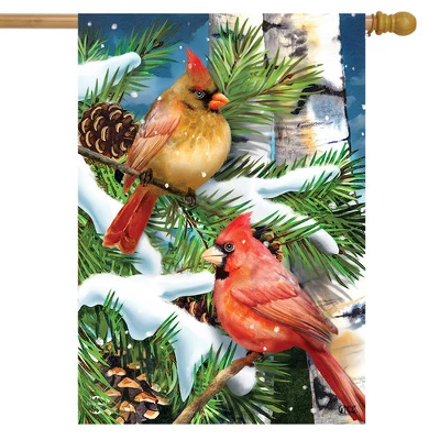 Briarwood Lane Snowy Cardinals Winter House Flag Pines Cones 28" 1 Briarwood Lane Snowy Cardinals Winter House Flag Pines Cones 28"