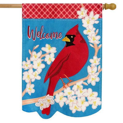 Spring Cardinal Welcome Burlap House Flag Floral 28" X 40" Briarwood Lane 1 Spring Cardinal Welcome Burlap House Flag Floral 28" X 40" Briarwood Lane