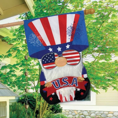 Patriotic Gnome Fourth Of July Applique House Flag 28" X 40" Briarwood Lane 2 Patriotic Gnome Fourth Of July Applique House Flag 28" X 40" Briarwood Lane - Image 2