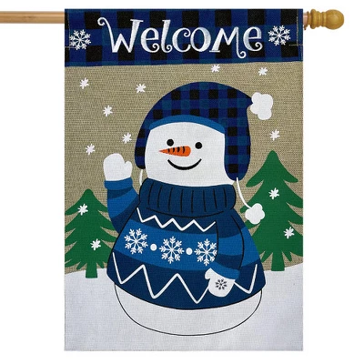 Briarwood Lane Happy Snowman Burlap Winter House Flag Welcome 28" 1 Briarwood Lane Happy Snowman Burlap Winter House Flag Welcome 28"