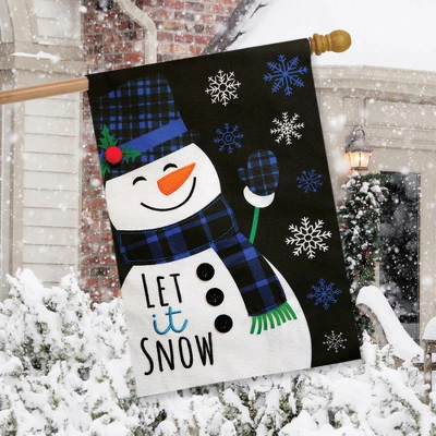Blue Checkered Snowman Burlap Winter House Flag 40" X 28" Briarwood Lane 2 Blue Checkered Snowman Burlap Winter House Flag 40" X 28" Briarwood Lane - Image 2
