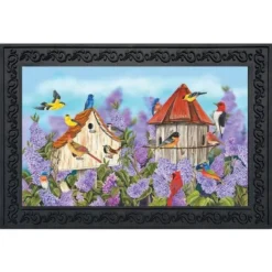 Briarwood Lane Birds And Lilacs Spring Doormat Indoor Outdoor Floral Birdhouse 30" X 18"