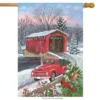 Briarwood Lane Winter Covered Bridge Seasonal House Flag Pickup T