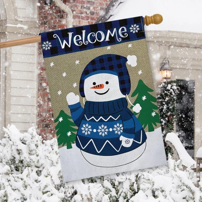 Briarwood Lane Happy Snowman Burlap Winter House Flag Welcome 28" 3 Briarwood Lane Happy Snowman Burlap Winter House Flag Welcome 28" - Image 3