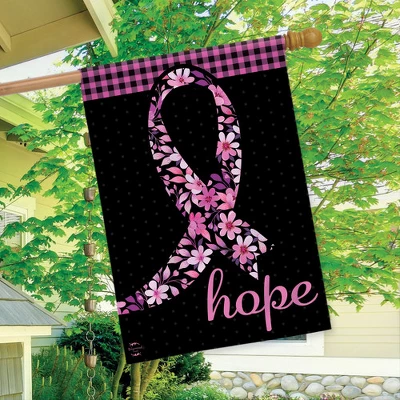 Hope Ribbon Floral House Flag Breast Cancer Awareness 28" X 40" Briarwood Lane 2 Hope Ribbon Floral House Flag Breast Cancer Awareness 28" X 40" Briarwood Lane - Image 2