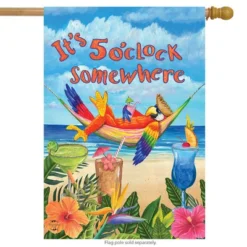 5 O'clock Parrot Summer House Flag Tropical Beach Humor 28" X 40" Briarwood Lane