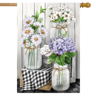 Checkered Mason Jars Spring House Flag Daisies Floral 28" X 40" Briarwood Lane 1 Checkered Mason Jars Spring House Flag Daisies Floral 28" X 40" Briarwood Lane