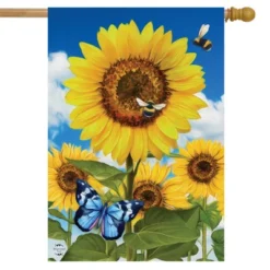 Sunflowers And Bees Summer House Flag Floral Butterfly 28" X 40" Briarwood Lane