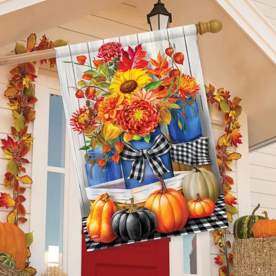 Autumn Mason Jars Floral House Flag Fall Pumpkins Rustic 28" X 40" Briarwood Lane 2 Autumn Mason Jars Floral House Flag Fall Pumpkins Rustic 28" X 40" Briarwood Lane - Image 2