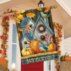 Briarwood Lane Rustic Fall Birdhouse Welcome House Flag Bluebirds Pumpkins 28" X 40" -Briarwood Lane Verkoop GUEST cbf74761 2fea 42cc a004 addf54f311bb