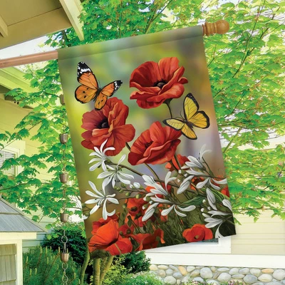 Hello Spring Butterflies Floral House Flag Poppies 28" X 40" Briarwood Lane 2 Hello Spring Butterflies Floral House Flag Poppies 28" X 40" Briarwood Lane - Image 2