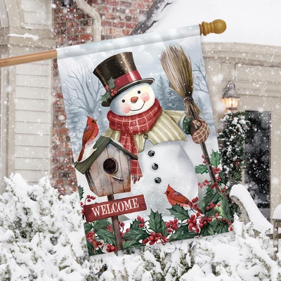 Jolly Snowman Welcome Winter House Flag 40" X 28" Briarwood Lane 2 Jolly Snowman Welcome Winter House Flag 40" X 28" Briarwood Lane - Image 2