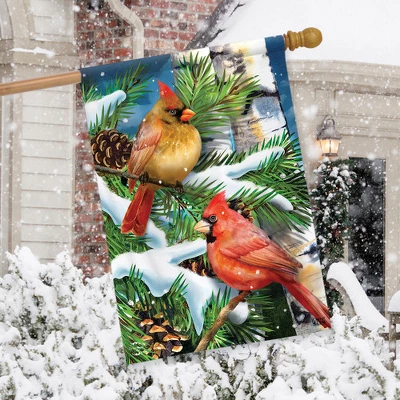 Briarwood Lane Snowy Cardinals Winter House Flag Pines Cones 28" 2 Briarwood Lane Snowy Cardinals Winter House Flag Pines Cones 28" - Image 2
