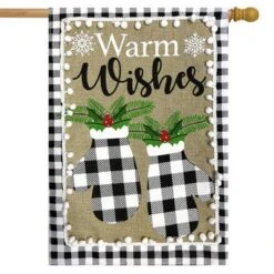 Briarwood Lane Checkered Mittens Burlap Winter House Flag Warm Wi