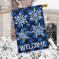 Checkered Snowflakes Burlap Winter House Flag Welcome 28" X 40" Briarwood Lane -Briarwood Lane Verkoop GUEST d41539c7 775e 47d8 b463 1bc4ddaa78ab