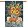 Sunflowers And Hydrangeas Fall House Flag Floral Pumpkins 28"x40" Briarwood Lane
