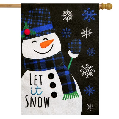 Blue Checkered Snowman Burlap Winter House Flag 40" X 28" Briarwood Lane 1 Blue Checkered Snowman Burlap Winter House Flag 40" X 28" Briarwood Lane