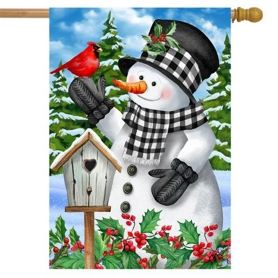 Checkered Snowman Winter House Flag Cardinal Pair Berries 28" X 40" Briarwood Lane 1 Checkered Snowman Winter House Flag Cardinal Pair Berries 28" X 40" Briarwood Lane