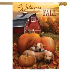 Welcome Fall Puppies House Flag Autumn Pumpkin Farm 28" X 40" Briarwood Lane