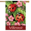 Ladybugs On Leaves Spring House Flag 28" X 40" Welcome Floral Briarwood Lane