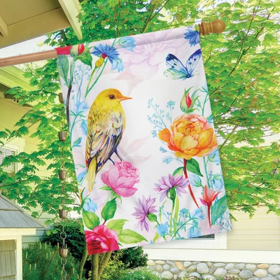 Whimsical Bird Spring Burlap House Flag Floral 28" X 40" Briarwood Lane 2 Whimsical Bird Spring Burlap House Flag Floral 28" X 40" Briarwood Lane - Image 2