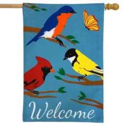 Wildbirds Spring Burlap House Flag Welcome Cardinals Finches 28" X 40" Briarwood Lane