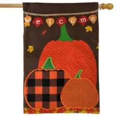 Welcome Pumpkins Autumn Burlap House Flag Patchwork Fall 28"x40" Briarwood Lane
