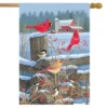 Briarwood Lane Birds Of Winter Cardinals House Flag Snowy Fencepo