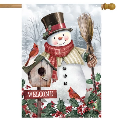 Jolly Snowman Welcome Winter House Flag 40" X 28" Briarwood Lane 1 Jolly Snowman Welcome Winter House Flag 40" X 28" Briarwood Lane