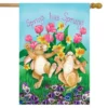 Briarwood Lane Spring Has Sprung Rabbits House Flag Floral Bunnies Tulips 28" X 40"