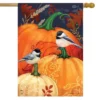 Pumpkins And Chickadees Fall House Flag Autumn Birds 28" X 40" Briarwood Lane
