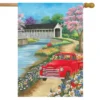 Spring Covered Bridge House Flag Pickup Truck 28" X 40" Briarwood Lane