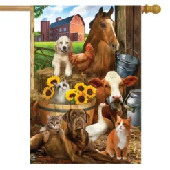 The Gang's All Here Summer House Flag Farm Animals Cow 28" X 40" Briarwood Lane