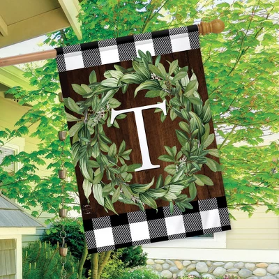 Wreath Monogram T Double-Sided House Flag Everyday 28" X 40" Briarwood Lane 2 Wreath Monogram T Double-Sided House Flag Everyday 28" X 40" Briarwood Lane - Image 2