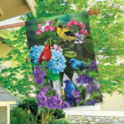 Feathered Friends Spring House Flag Birdbath Birds 28" X 40" Briarwood Lane 2 Feathered Friends Spring House Flag Birdbath Birds 28" X 40" Briarwood Lane - Image 2