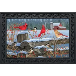 Birds Of Winter Cardinals Doormat Snowy Indoor / Outdoor 30" X 18" Briarwood Lane